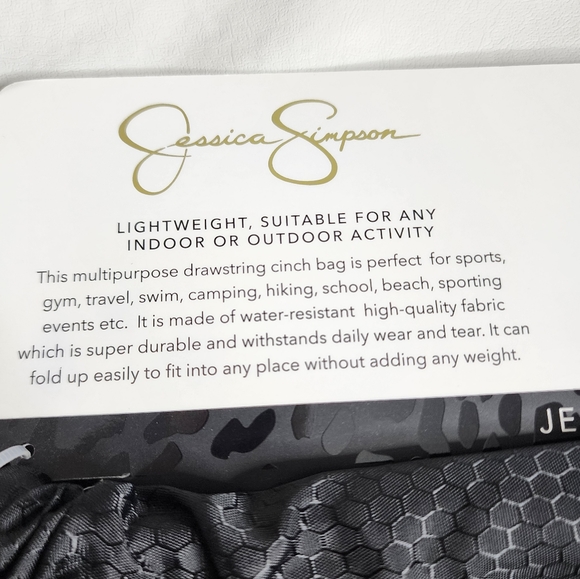 Jessica Simpson Drawstring Cinch Bag Water Resistant Black Travel Bag NWT - Picture 9 of 11